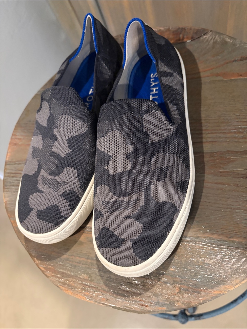 Rothy's Gray & Black Camouflage Slip-On Flats